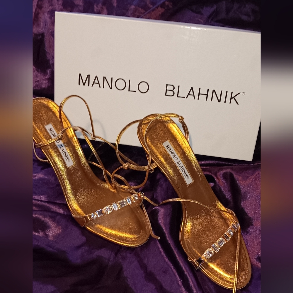 Manolo Blahnik rhinestone tie-up heels size 39 or 9 US